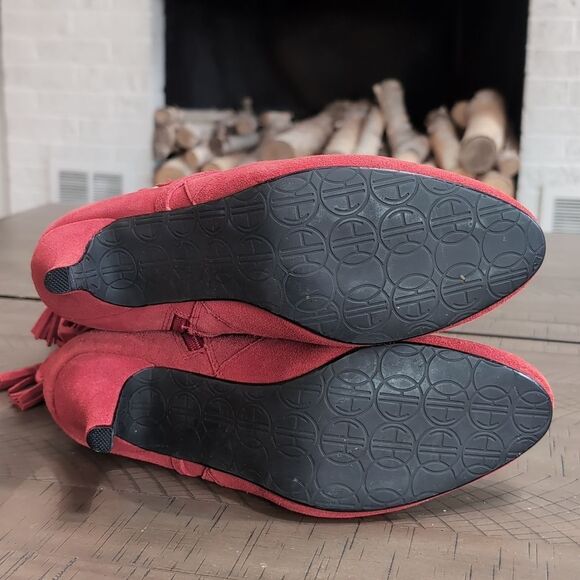 Hot In Hollywood Red Suede Heeled Boots Sz 11 - Picture 7 of 13